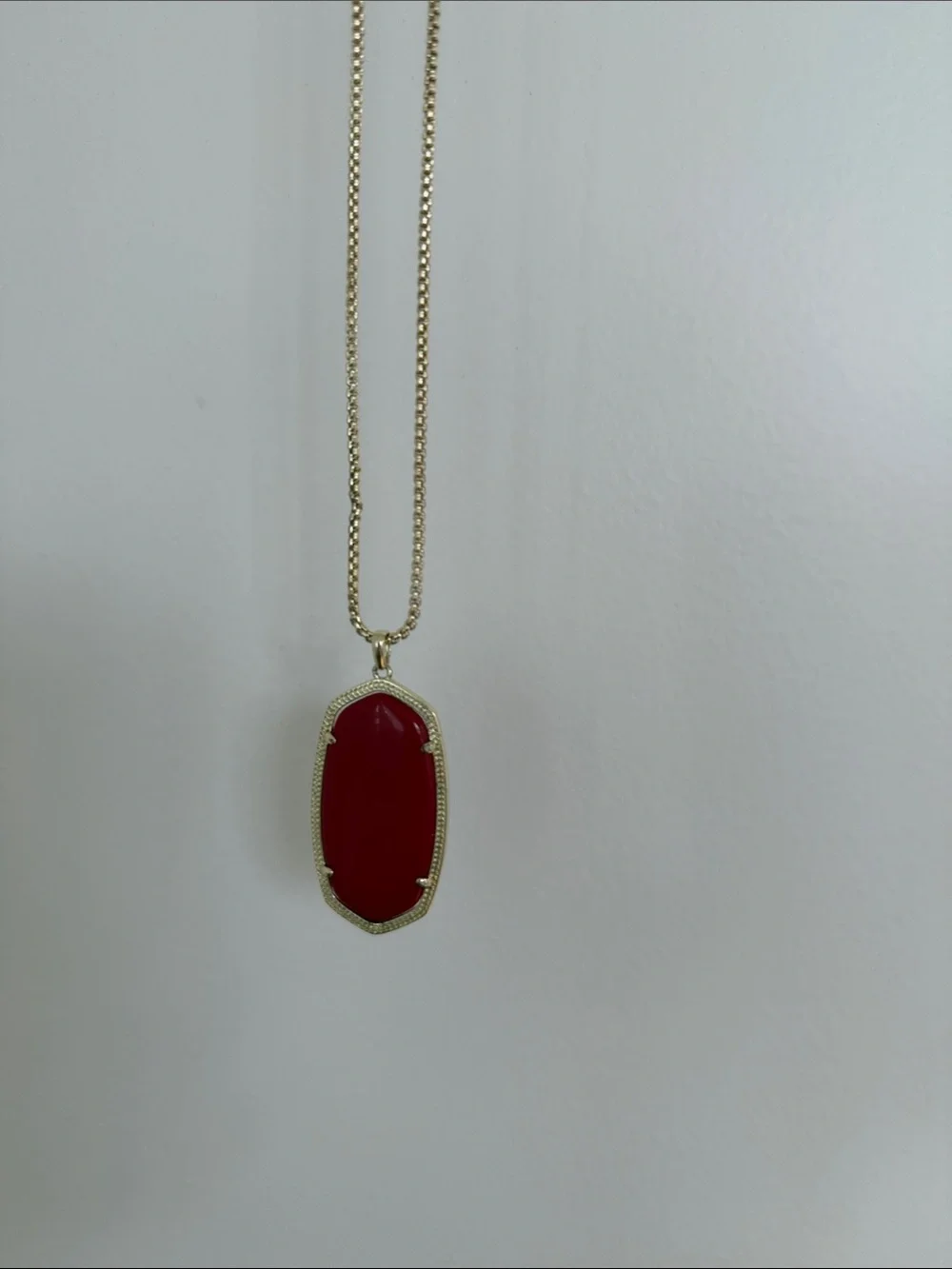 Kendra Scott Gold Chain Necklace with Red Oval Pendant